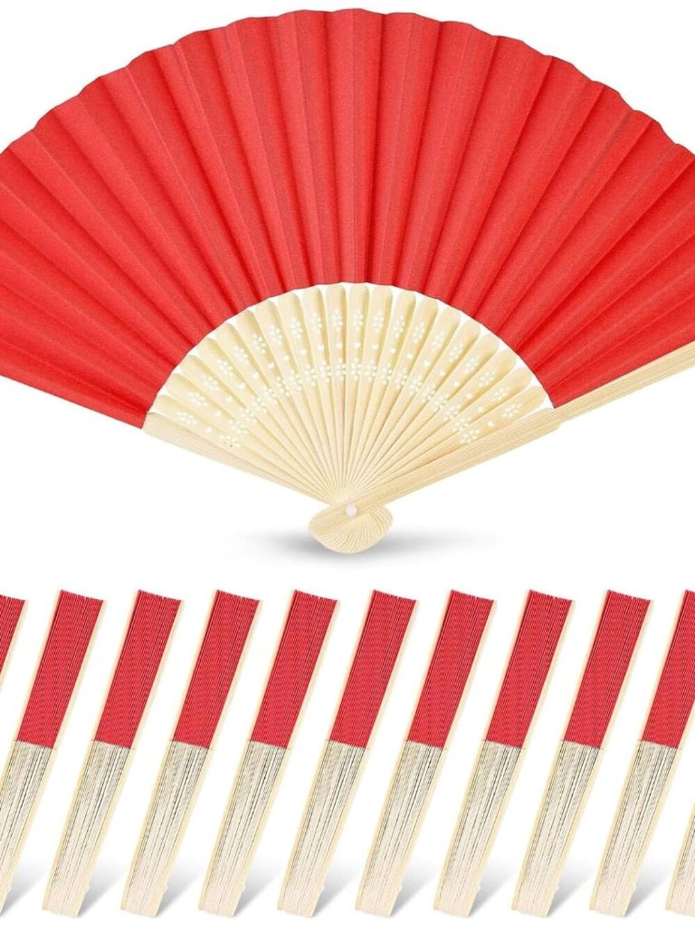 12 PCS Red Paper Folding Hand Fans, 8.3 Inch Foldable Handheld